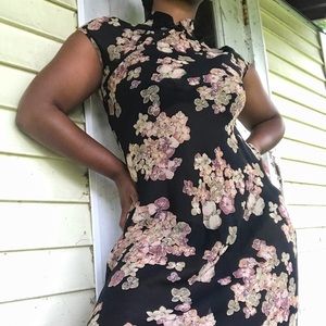 90s Sheer Oriental Maxi Dress w/ Mandarin Collar